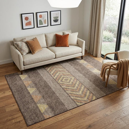 5' X 8' Brown Wheat And Copper Southwestern Washable Area Rug With UV Protection