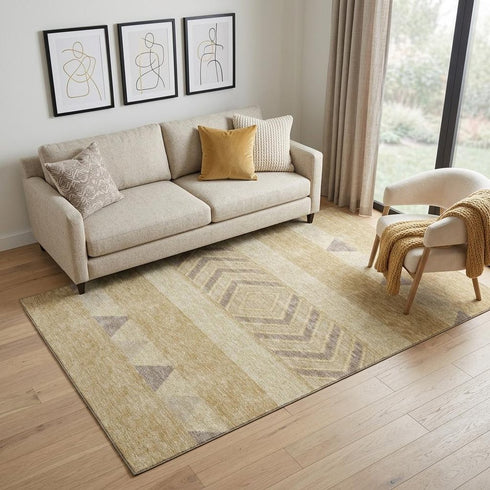 5' X 8' Gold Taupe And Beige Southwestern Washable Area Rug With UV Protection