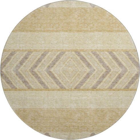 8' Gold Taupe And Beige Southwestern Washable Round Rug With UV Protection