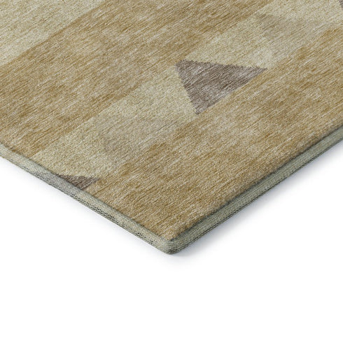 8' Gold Taupe And Beige Southwestern Washable Round Rug With UV Protection