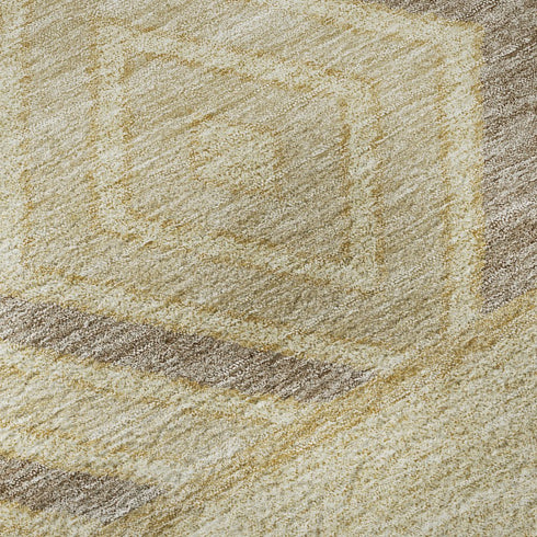 8' Gold Taupe And Beige Southwestern Washable Round Rug With UV Protection