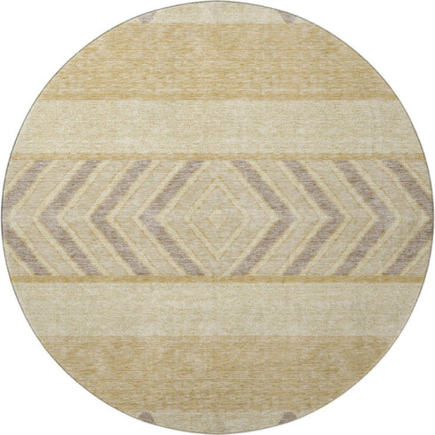 8' Gold Taupe And Beige Southwestern Washable Round Rug With UV Protection