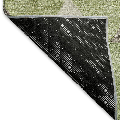 5' X 8' Green Taupe And Ivory Southwestern Washable Area Rug With UV Protection