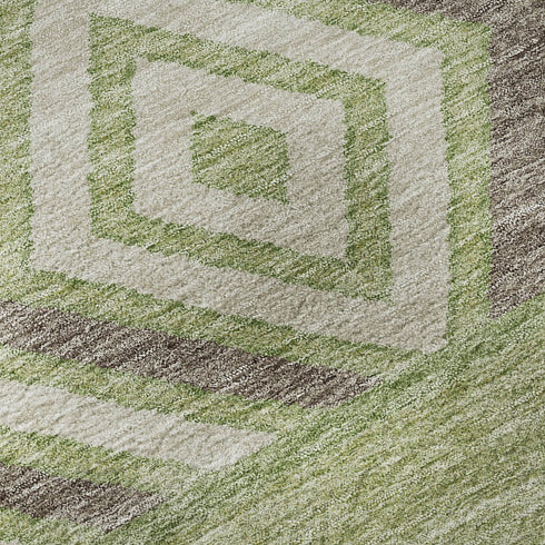 5' X 8' Green Taupe And Ivory Southwestern Washable Area Rug With UV Protection