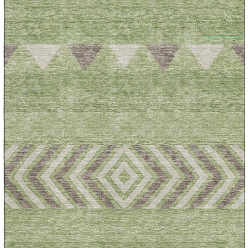 5' X 8' Green Taupe And Ivory Southwestern Washable Area Rug With UV Protection