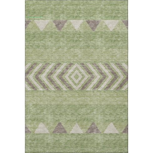 5' X 8' Green Taupe And Ivory Southwestern Washable Area Rug With UV Protection