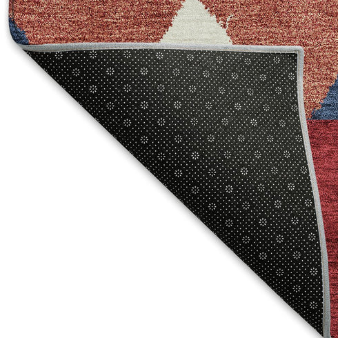 8' X 10' Red White And Navy Blue Southwestern Washable Area Rug With UV Protection