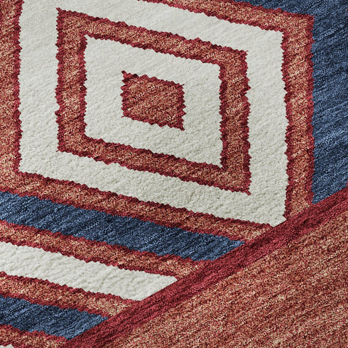 8' X 10' Red White And Navy Blue Southwestern Washable Area Rug With UV Protection