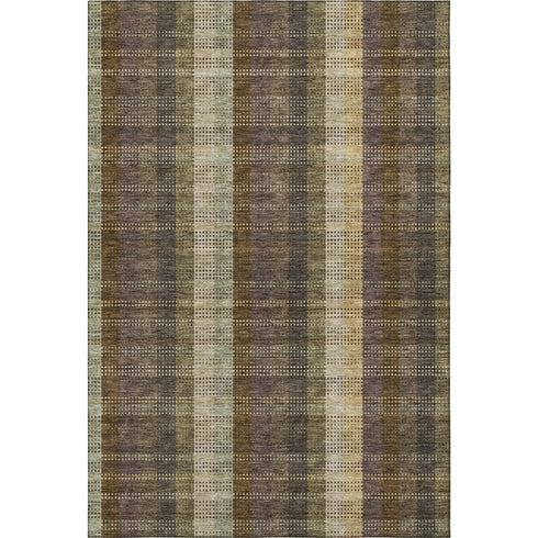 5' X 8' Brown Ivory And Plum Plaid Washable Area Rug With UV Protection