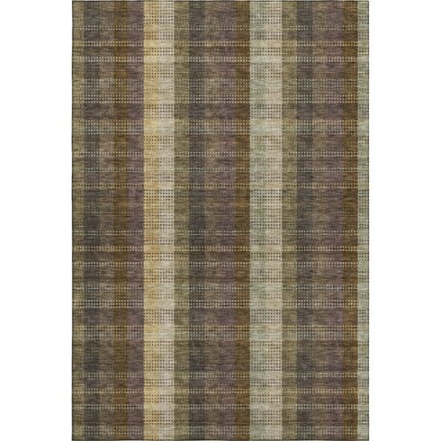 8' X 10' Brown Ivory And Plum Plaid Washable Area Rug With UV Protection