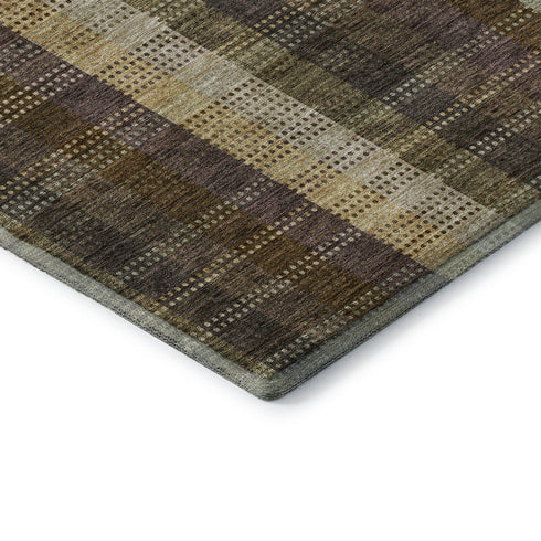 8' X 10' Brown Ivory And Plum Plaid Washable Area Rug With UV Protection