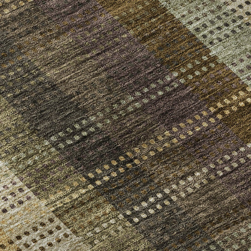 8' X 10' Brown Ivory And Plum Plaid Washable Area Rug With UV Protection