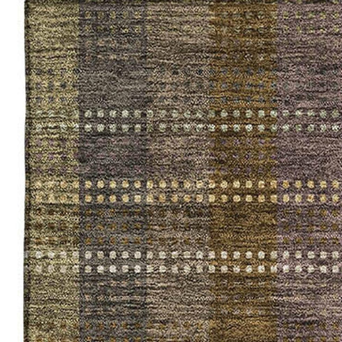 8' X 10' Brown Ivory And Plum Plaid Washable Area Rug With UV Protection