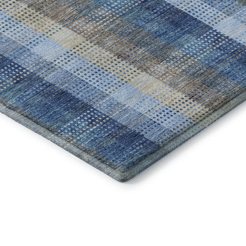 5' X 8' Denim Blue Gray And Beige Plaid Washable Area Rug With UV Protection