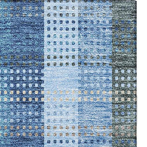 5' X 8' Denim Blue Gray And Beige Plaid Washable Area Rug With UV Protection