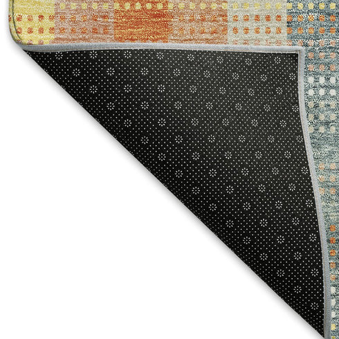 9' X 12' Peach Ivory And Yellow Plaid Washable Area Rug With UV Protection