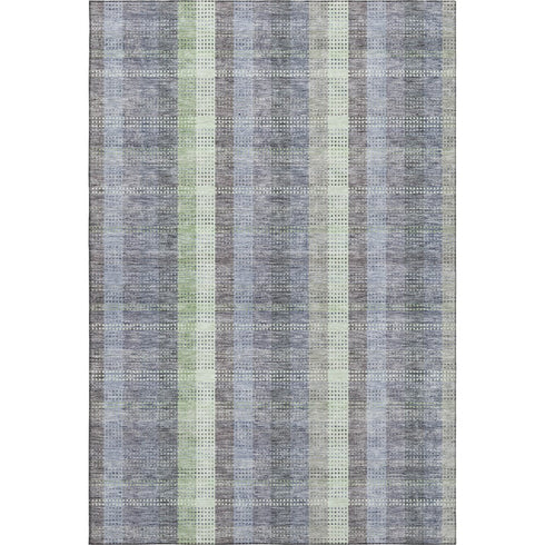 8' X 10' Pewter Gray And Green Plaid Washable Area Rug With UV Protection