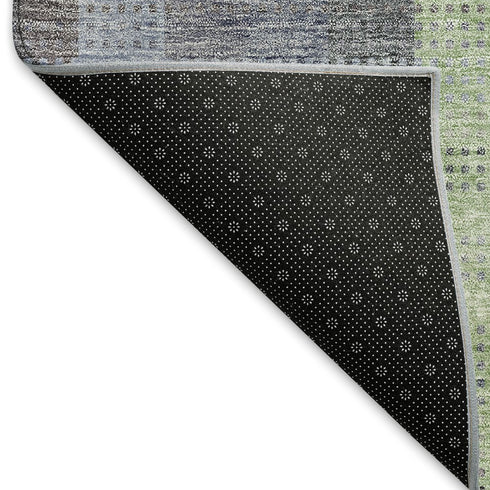 8' X 10' Pewter Gray And Green Plaid Washable Area Rug With UV Protection