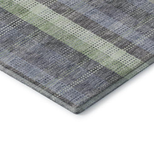 8' X 10' Pewter Gray And Green Plaid Washable Area Rug With UV Protection