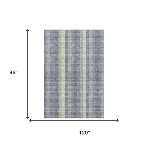 8' X 10' Pewter Gray And Green Plaid Washable Area Rug With UV Protection