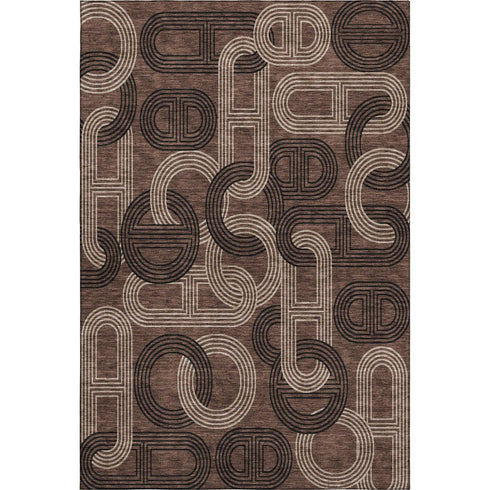 5' X 8' Chocolate Black And Beige Geometric Washable Area Rug With UV Protection