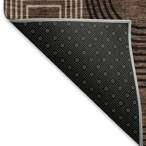 5' X 8' Chocolate Black And Beige Geometric Washable Area Rug With UV Protection
