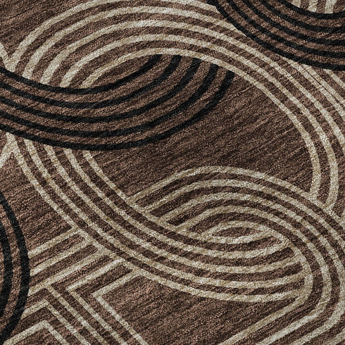 5' X 8' Chocolate Black And Beige Geometric Washable Area Rug With UV Protection