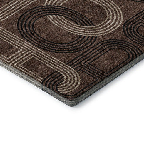 8' X 10' Chocolate Black And Beige Geometric Washable Area Rug With UV Protection