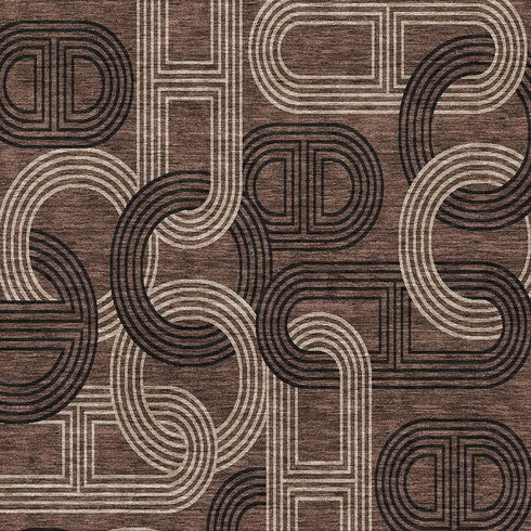 8' X 10' Chocolate Black And Beige Geometric Washable Area Rug With UV Protection