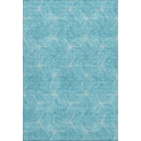 8' X 10' Aqua And Ivory Geometric Washable Area Rug With UV Protection