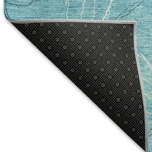 8' X 10' Aqua And Ivory Geometric Washable Area Rug With UV Protection