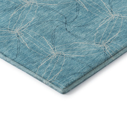 8' X 10' Aqua And Ivory Geometric Washable Area Rug With UV Protection