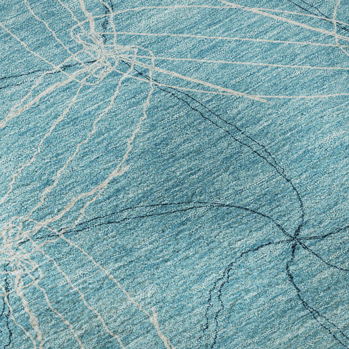 8' X 10' Aqua And Ivory Geometric Washable Area Rug With UV Protection