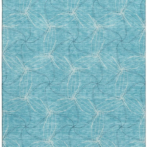 8' X 10' Aqua And Ivory Geometric Washable Area Rug With UV Protection