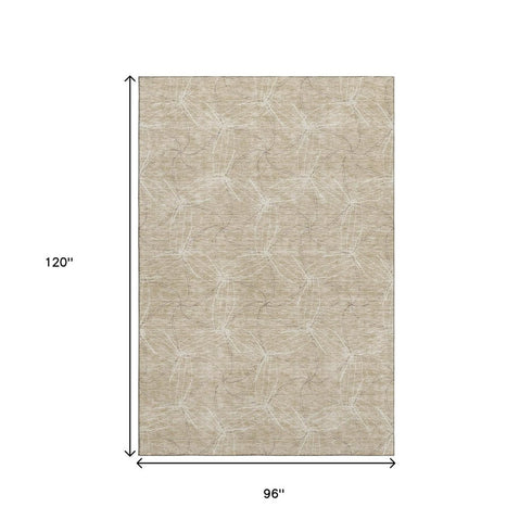 8' X 10' Beige And Ivory Geometric Washable Area Rug With UV Protection