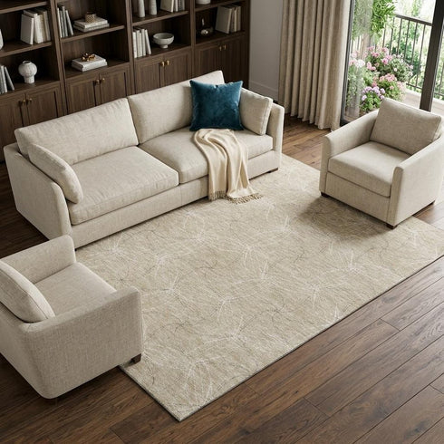 8' X 10' Beige And Ivory Geometric Washable Area Rug With UV Protection