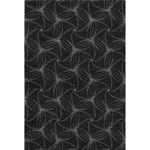 5' X 8' Black And Ivory Geometric Washable Area Rug With UV Protection