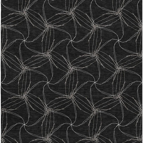 5' X 8' Black And Ivory Geometric Washable Area Rug With UV Protection