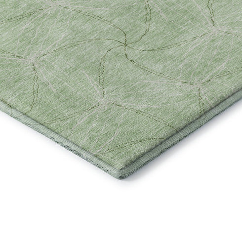 5' X 8' Mint Green And Ivory Geometric Washable Area Rug With UV Protection