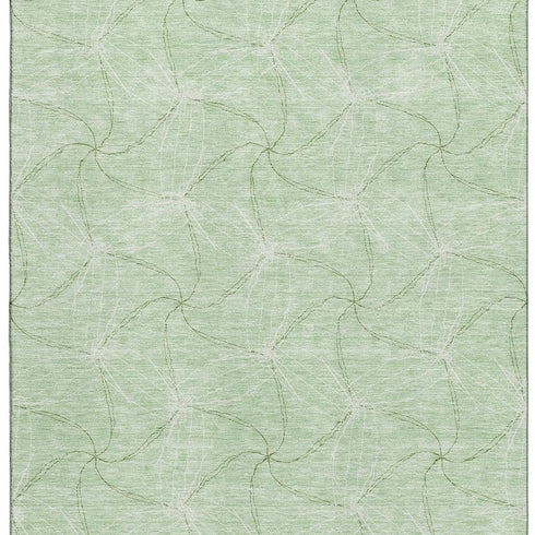 5' X 8' Mint Green And Ivory Geometric Washable Area Rug With UV Protection