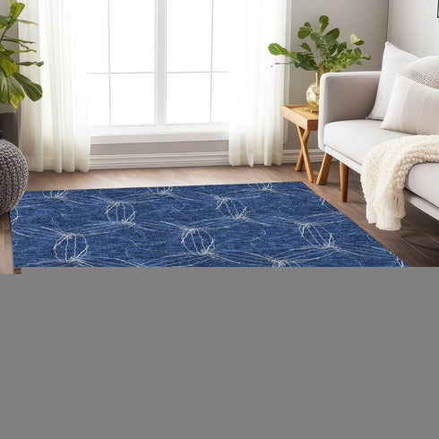 8' X 10' Navy Blue And Ivory Geometric Washable Area Rug With UV Protection