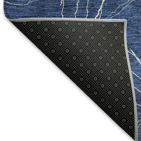 8' X 10' Navy Blue And Ivory Geometric Washable Area Rug With UV Protection