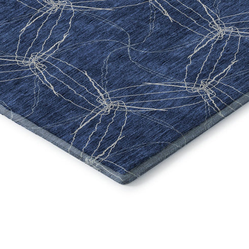 8' X 10' Navy Blue And Ivory Geometric Washable Area Rug With UV Protection
