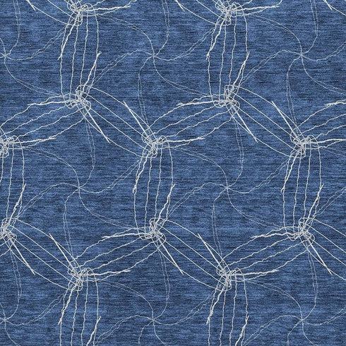 8' X 10' Navy Blue And Ivory Geometric Washable Area Rug With UV Protection
