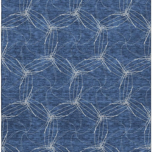 8' X 10' Navy Blue And Ivory Geometric Washable Area Rug With UV Protection