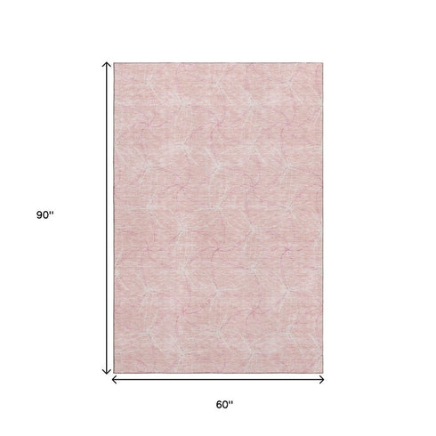 5' X 8' Pink And Ivory Geometric Washable Area Rug With UV Protection