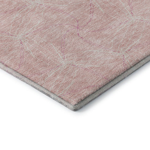 5' X 8' Pink And Ivory Geometric Washable Area Rug With UV Protection