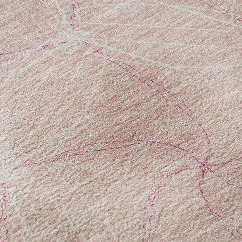 5' X 8' Pink And Ivory Geometric Washable Area Rug With UV Protection