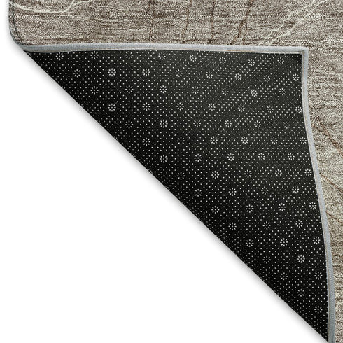 8' Taupe And Ivory Geometric Washable Round Rug With UV Protection