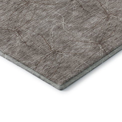 8' Taupe And Ivory Geometric Washable Round Rug With UV Protection